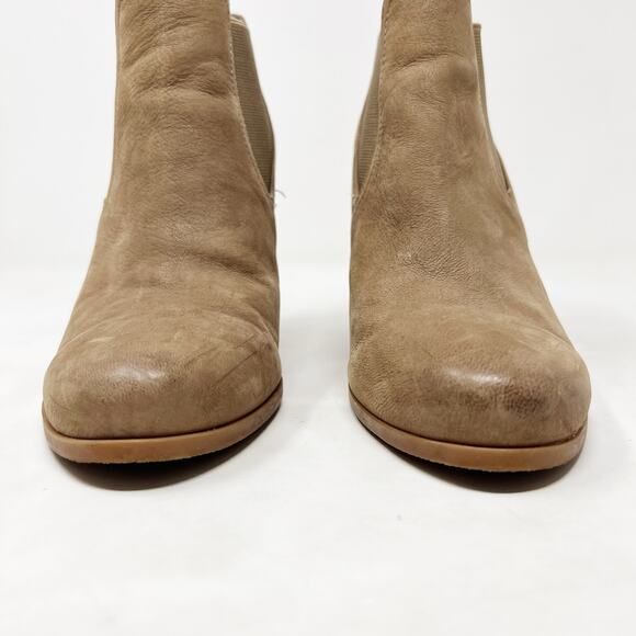 [Audrey Brooke] Brown Leather Cindy Chelsea Ankle Boot Wedge Stacked Heel Size 9 - Picture 5 of 12